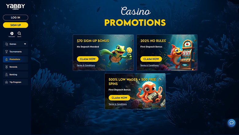 Promociones de escritorio de Yabby Casino