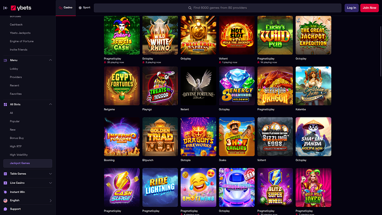 Jackpot desktop di Ybets Casino