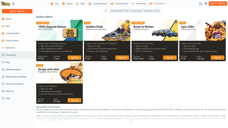 Promotions sur ordinateur de YesPlay Casino