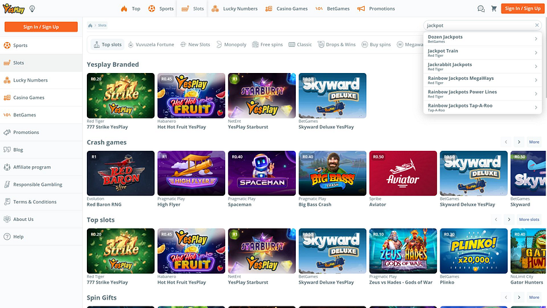 YesPlay Casino Desktop Jackpot