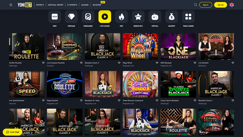 Live-дилер YoniBet Casino на компьютере