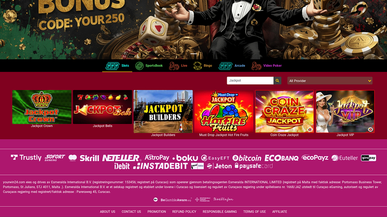 Jackpot de bureau de YourWin24 Casino