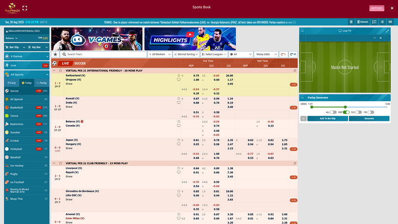 Sports de bureau de YourWin24 Casino