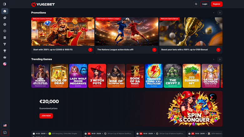Page d'accueil de Yugibet Desktop
