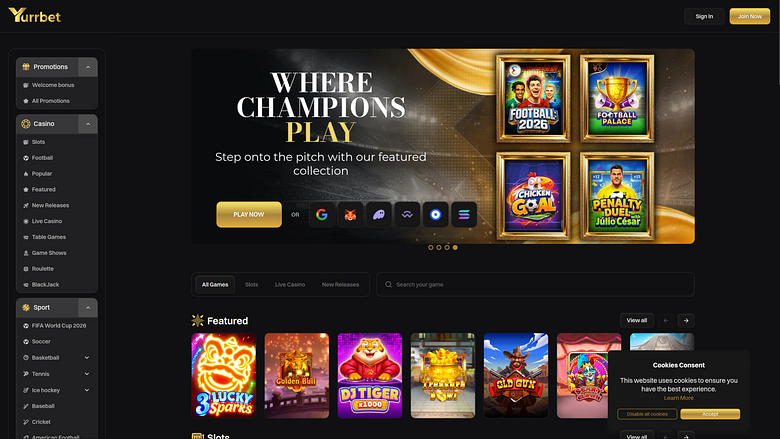 Page d'accueil du casino Yurrbet pour ordinateur