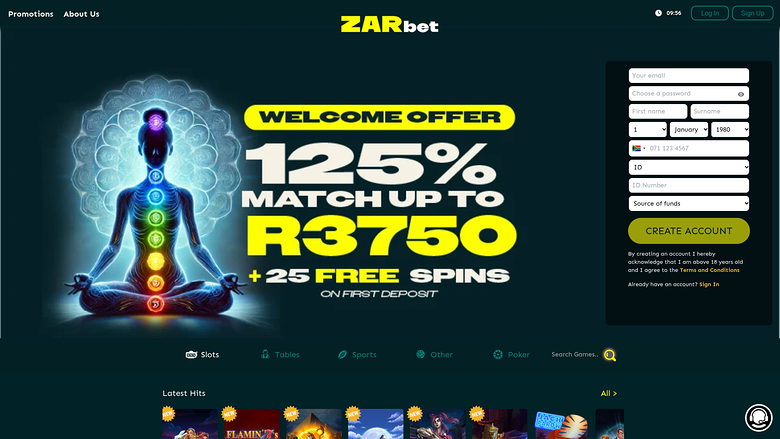 Página de inicio de escritorio de Zar Casino