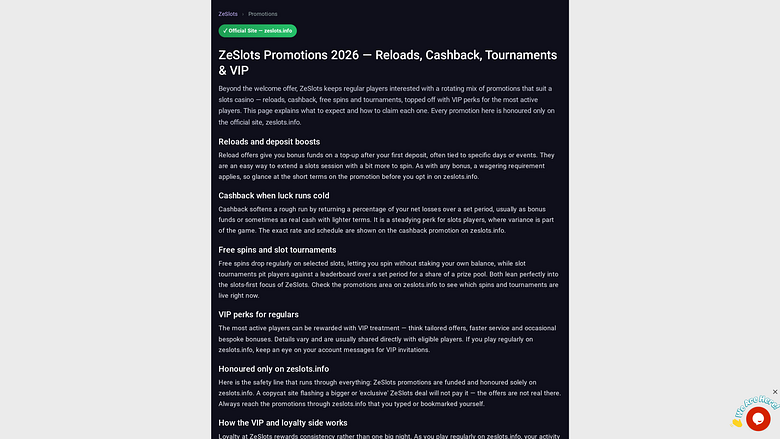 Zeslots Casino Desktop Promotions