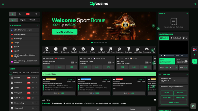 Sport di Zip Casino su desktop