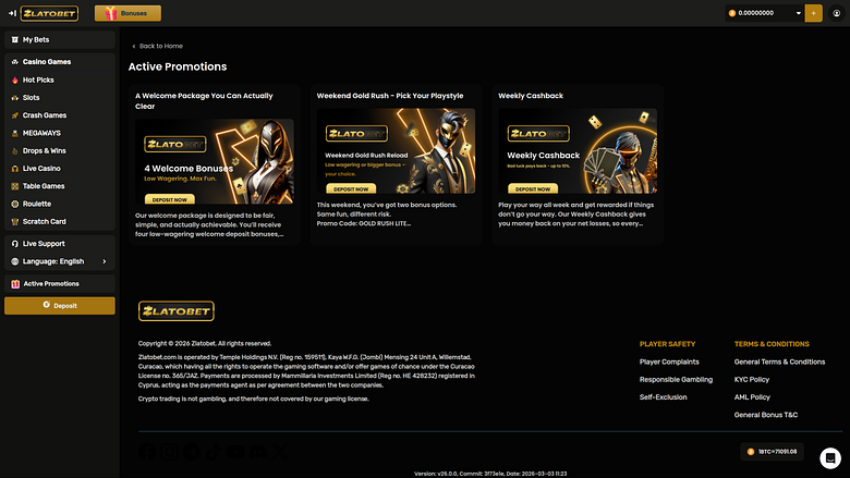 Promociones de escritorio del casino ZlatoBet