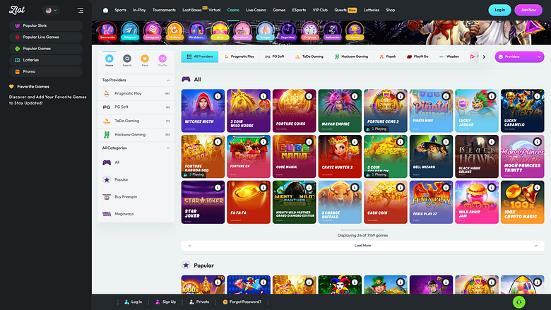 Jeux de casino Zlot sur ordinateur