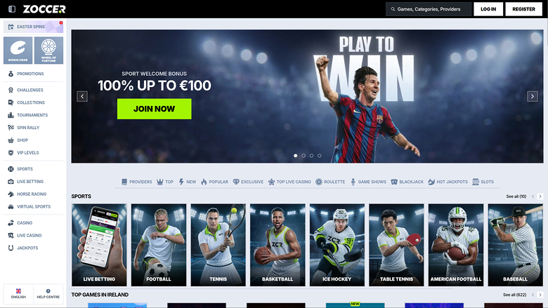 Zoccer Casino Homepage