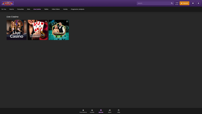 Zodiac Casino Desktop Live Dealer