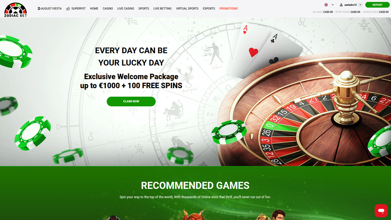 Page d’accueil de Zodiacbet Casino sur ordinateur
