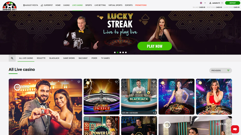 Croupier en direct sur ordinateur de Zodiacbet Casino