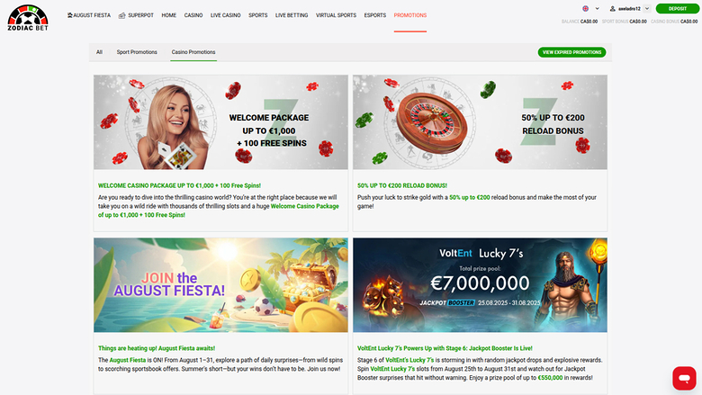 Promotions sur ordinateur de Zodiacbet Casino