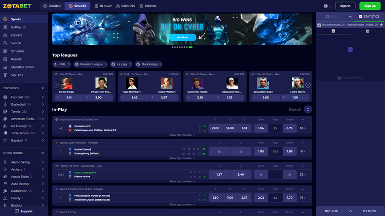 Zotabet Casino Desktop Sports