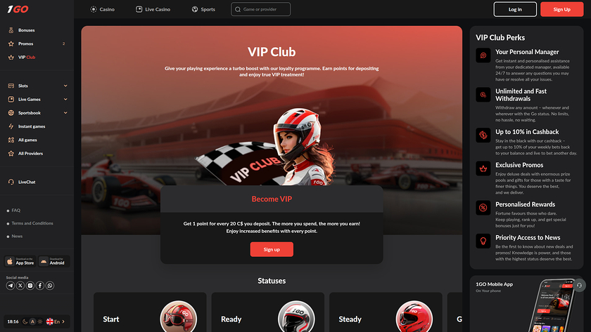 Programme VIP de bureau du casino 1GO