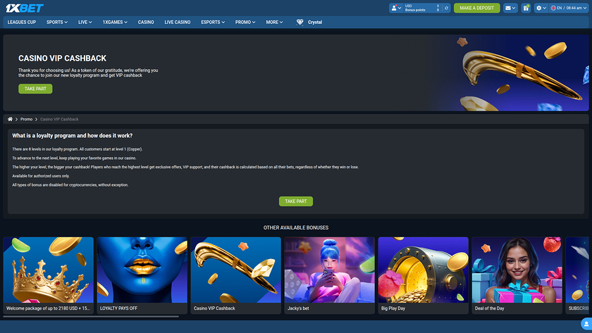 Programa VIP de escritorio del casino 1xBet