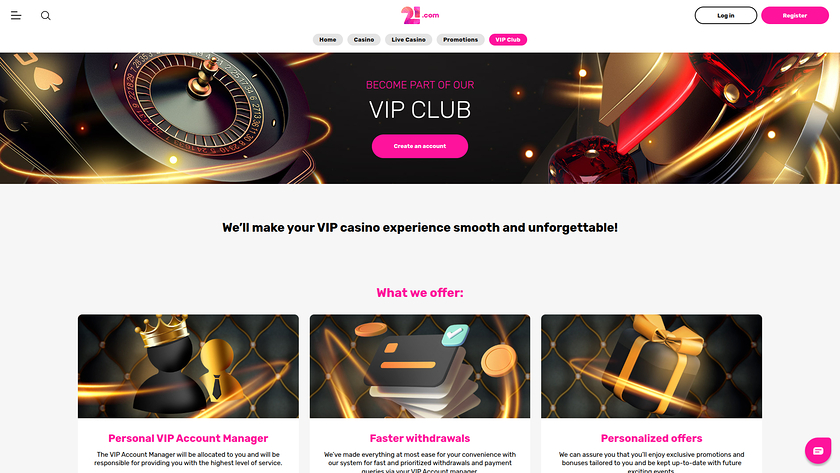 Programme VIP de bureau du casino 21.com