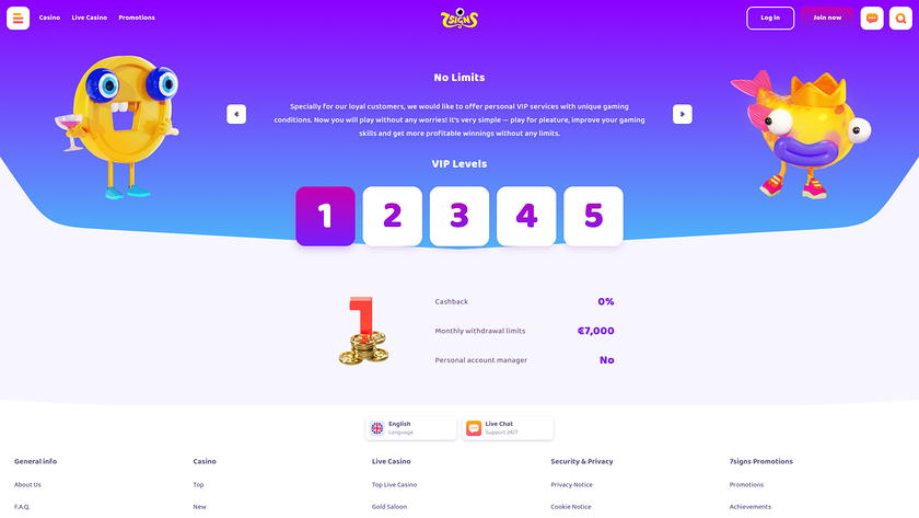 VIP de la version bureau du casino 7Signs