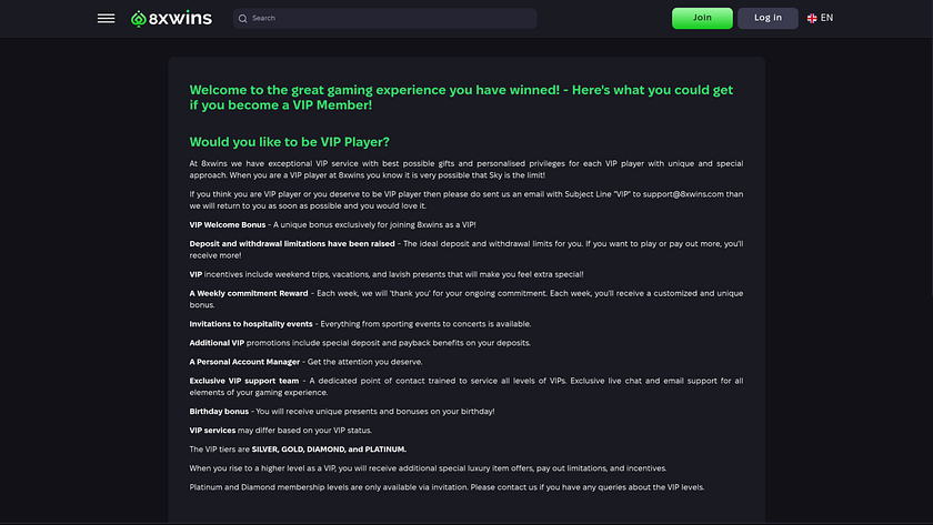 8xwins Casino Desktop VIP