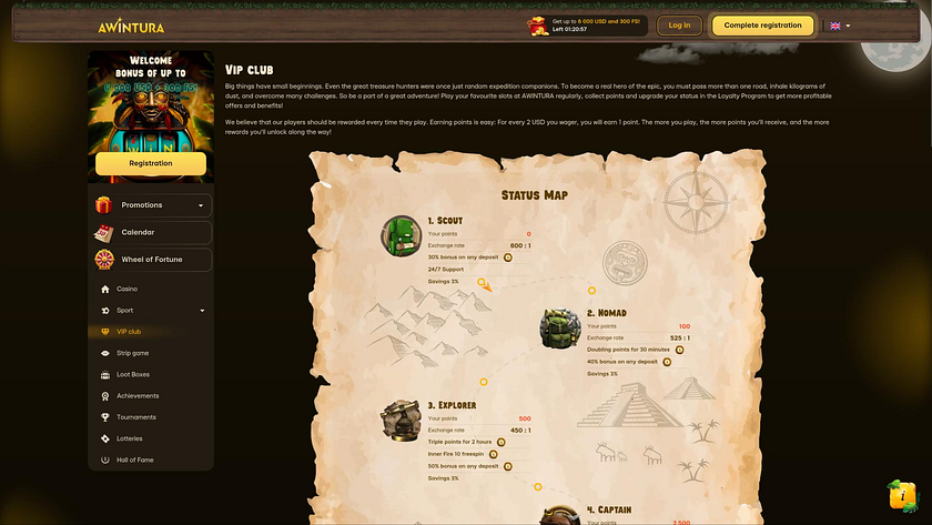 Page VIP du casino Awintura