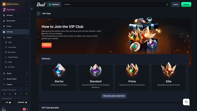 Beef Casino VIP Desktop