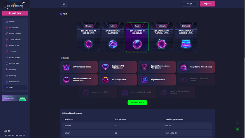 Programma VIP desktop di Bet24Star Casino