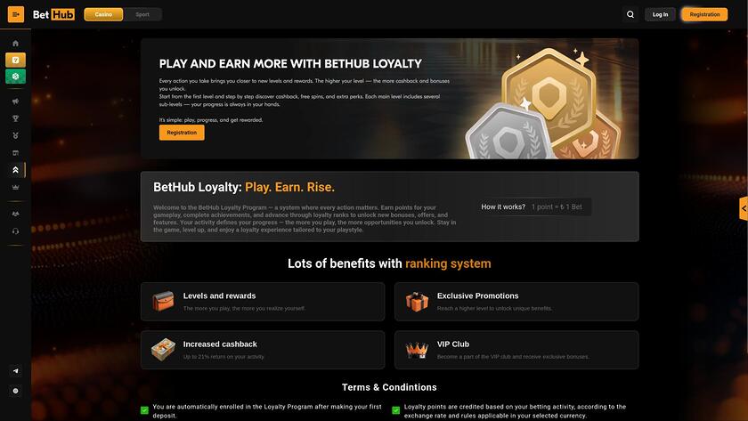 Page VIP du casino BetHub