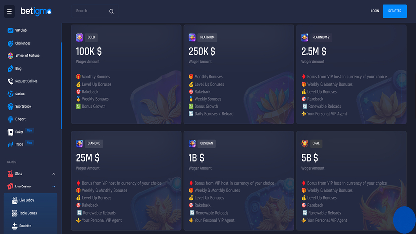 VIP-Screenshot von Betigma Casino für Desktop