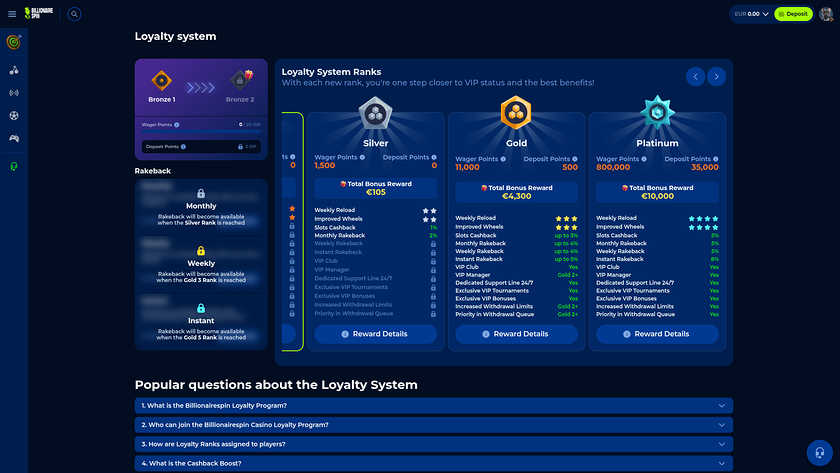 Programme VIP de bureau BillionaireSpin Casino