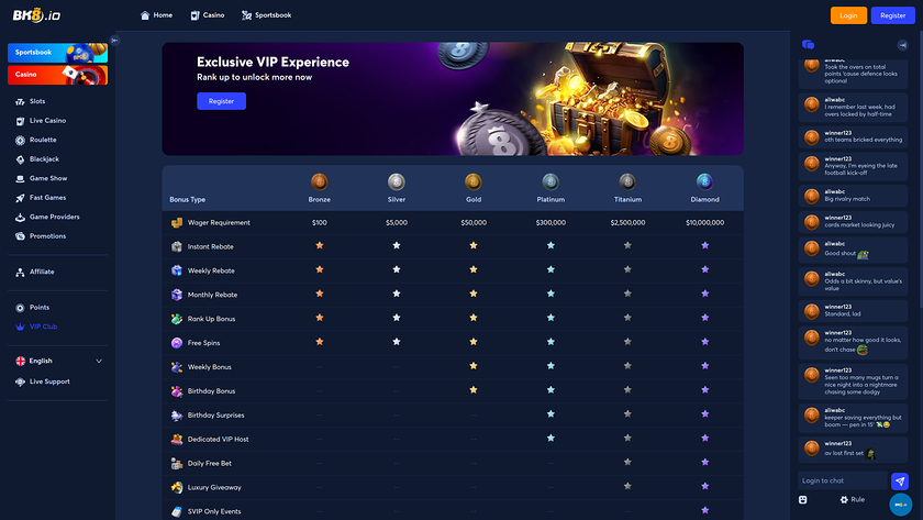 BK8.io Casino VIP pour ordinateur de bureau
