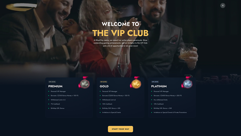 Programme VIP de bureau BlueChip Casino