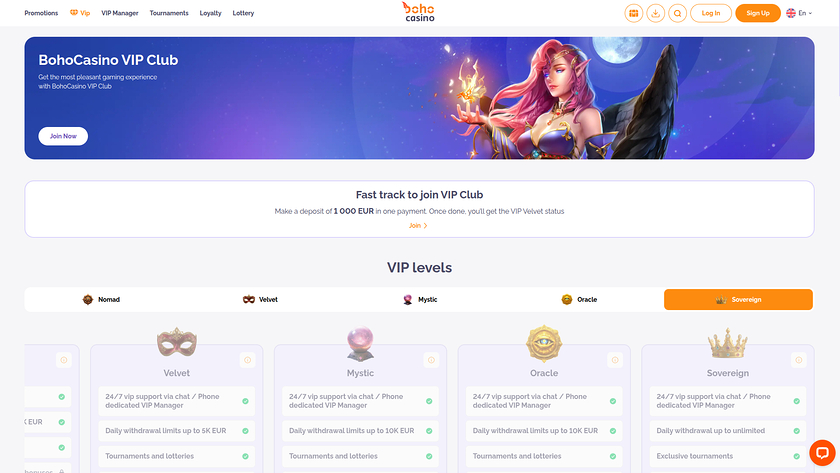 Boho Casino Mobile VIP Program