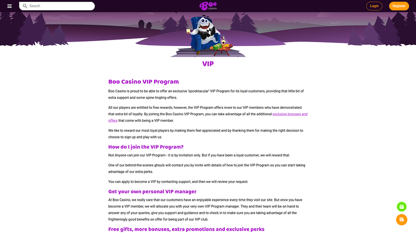 Programa VIP de escritorio de Boo Casino