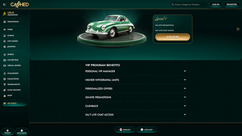 Programa VIP de Cashed Casino para escritorio