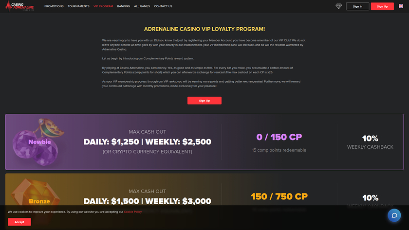 Casino Adrenaline Desktop VIP Program
