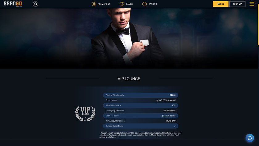 Programa VIP de Casino Brango para escritorio