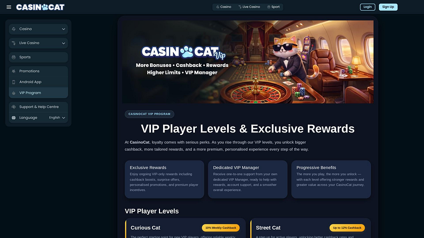 CasinoCat VIP-Seite