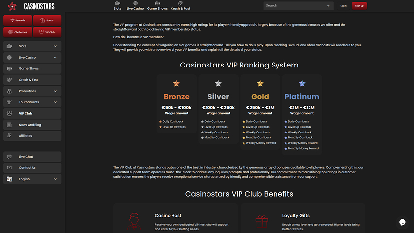 Programme VIP de bureau Casino Stars