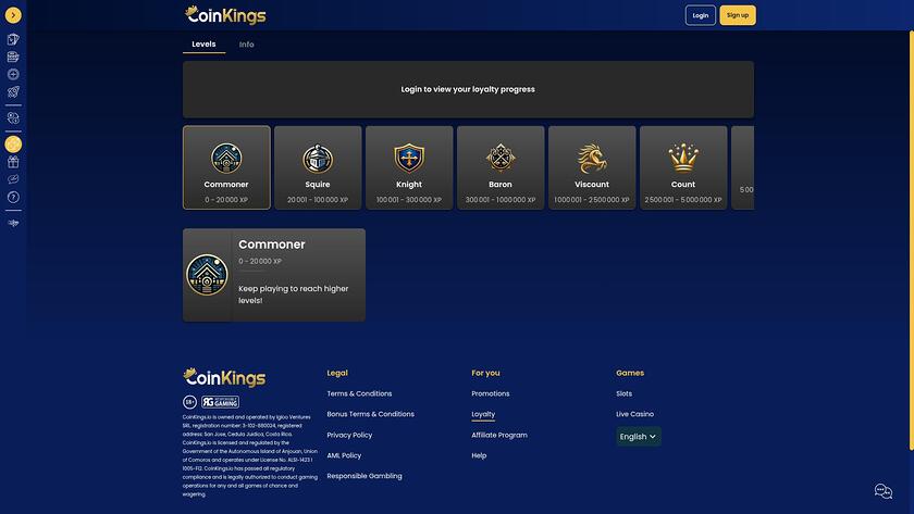Coinkings Casino VIP-Programm Desktop