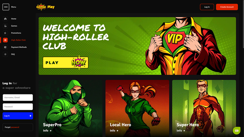 Programme VIP de bureau ComicPlay Casino