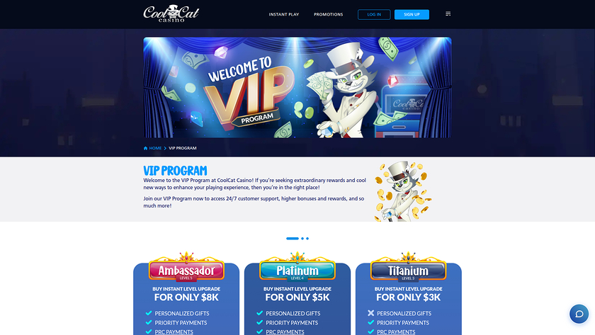 Programme VIP de bureau Cool Cat Casino