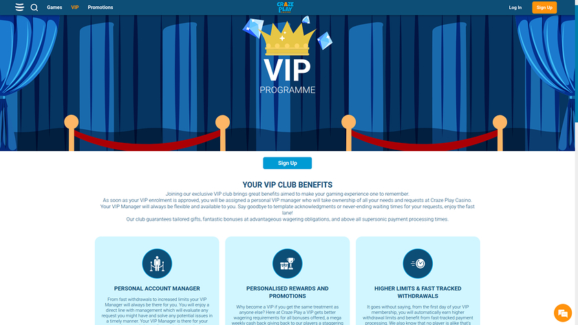 Programa VIP de Craze Play Casino para escritorio