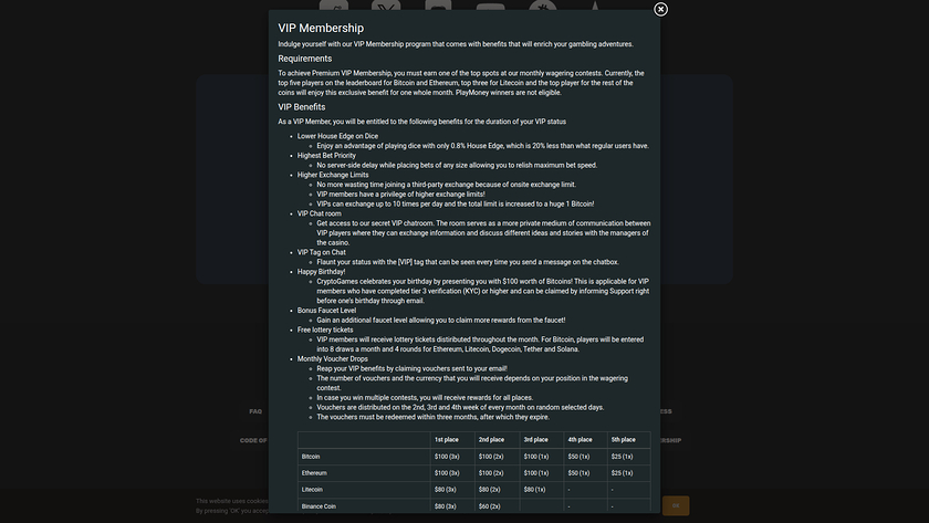 CryptoGames Casino Desktop VIP Program