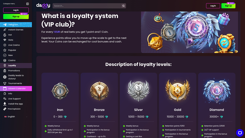 Programme VIP de bureau Daddy Casino