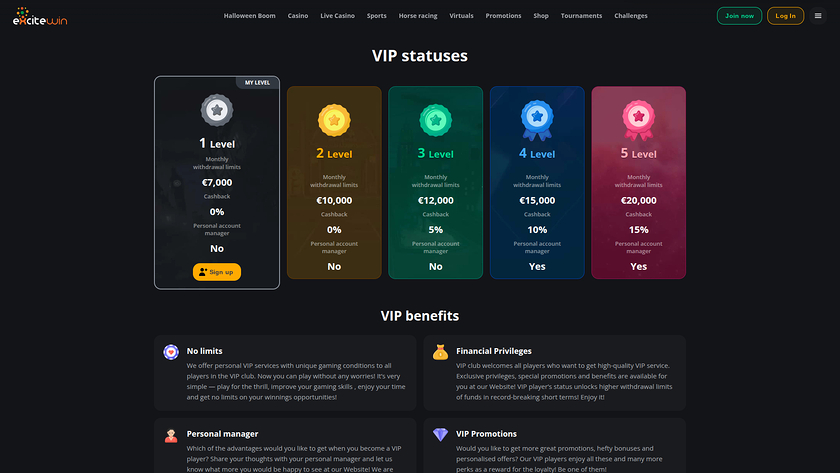 ExciteWin Casino Desktop VIP Program