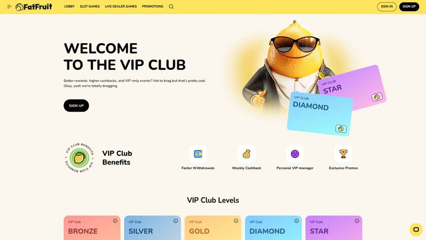 VIP page screenshot of Fatfruit Casino