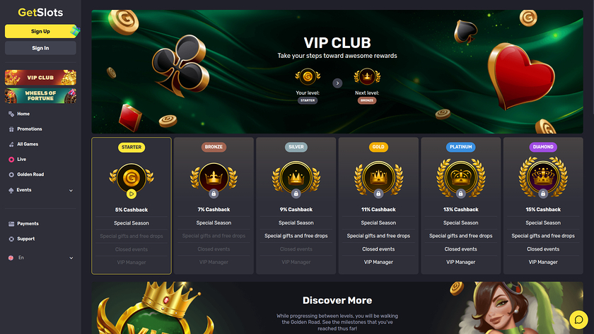 Programme VIP de bureau GetSlots Casino
