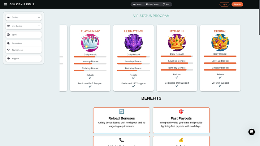 Programme VIP de bureau Golden Reels Casino